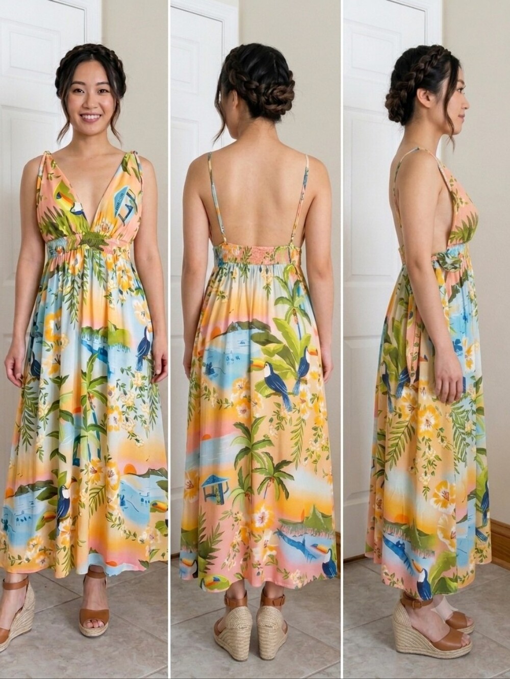 FARM Rio Peach Multi Tropical Maxi Dress Size 4-6 - Picture 2 of 7